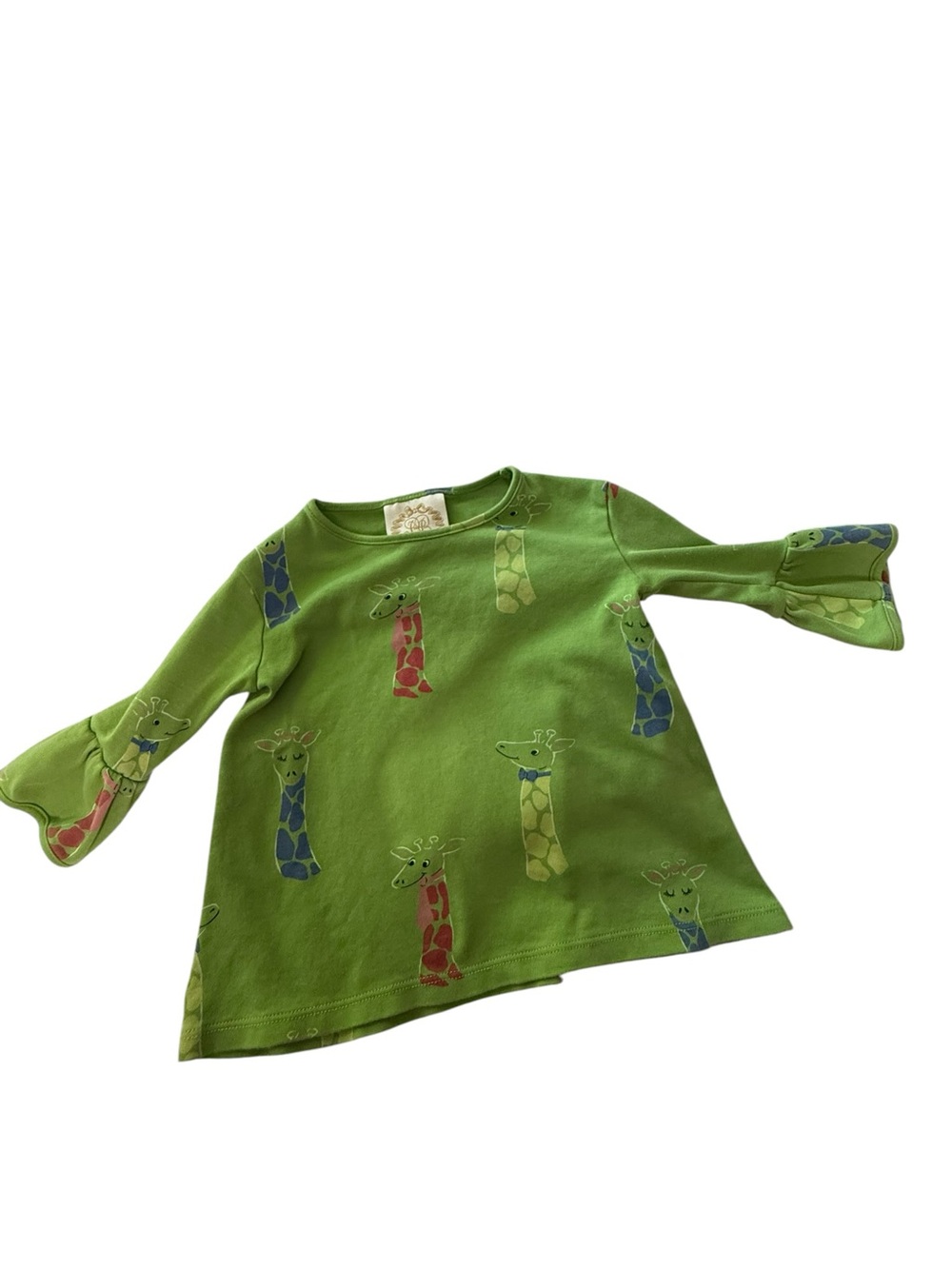 The Beaufort Bonnet Company Green Giraffe Pima Cotton Bell Sleeve Top 18-24M